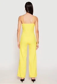 Womens Crepe Knit Chain Belted Front Jumpsuit, Yellow, Size XL