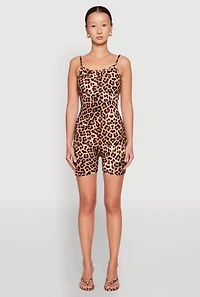 Womens Leopard Print Romper, Brown, Size S