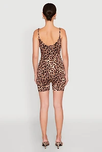 Womens Leopard Print Romper, Brown, Size S