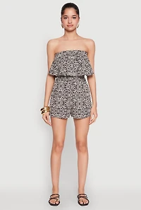 Womens Floral Medallion Print Overlay Romper, Multi, Size L