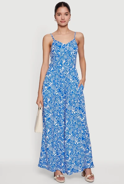 Tropical Print Wide Leg Cami Jumpsuit