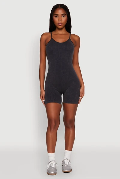Mineral Wash Rib Knit Scoop Neck Cami Romper