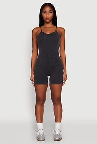 Womens Mineral Wash Rib Knit Scoop Neck Cami Romper,