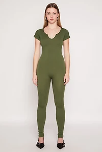 Seamless Notch Neck Rib Knit Catsuit
