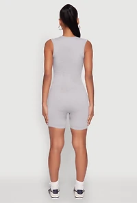 Womens Compression Rib Seamless Plunge Romper, Grey,
