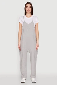 Womens Cargo Pocket V Neck Jumpsuit, Grey, Size M