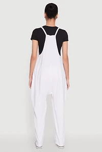 Womens Cargo Pocket V Neck Jumpsuit, White, Size L