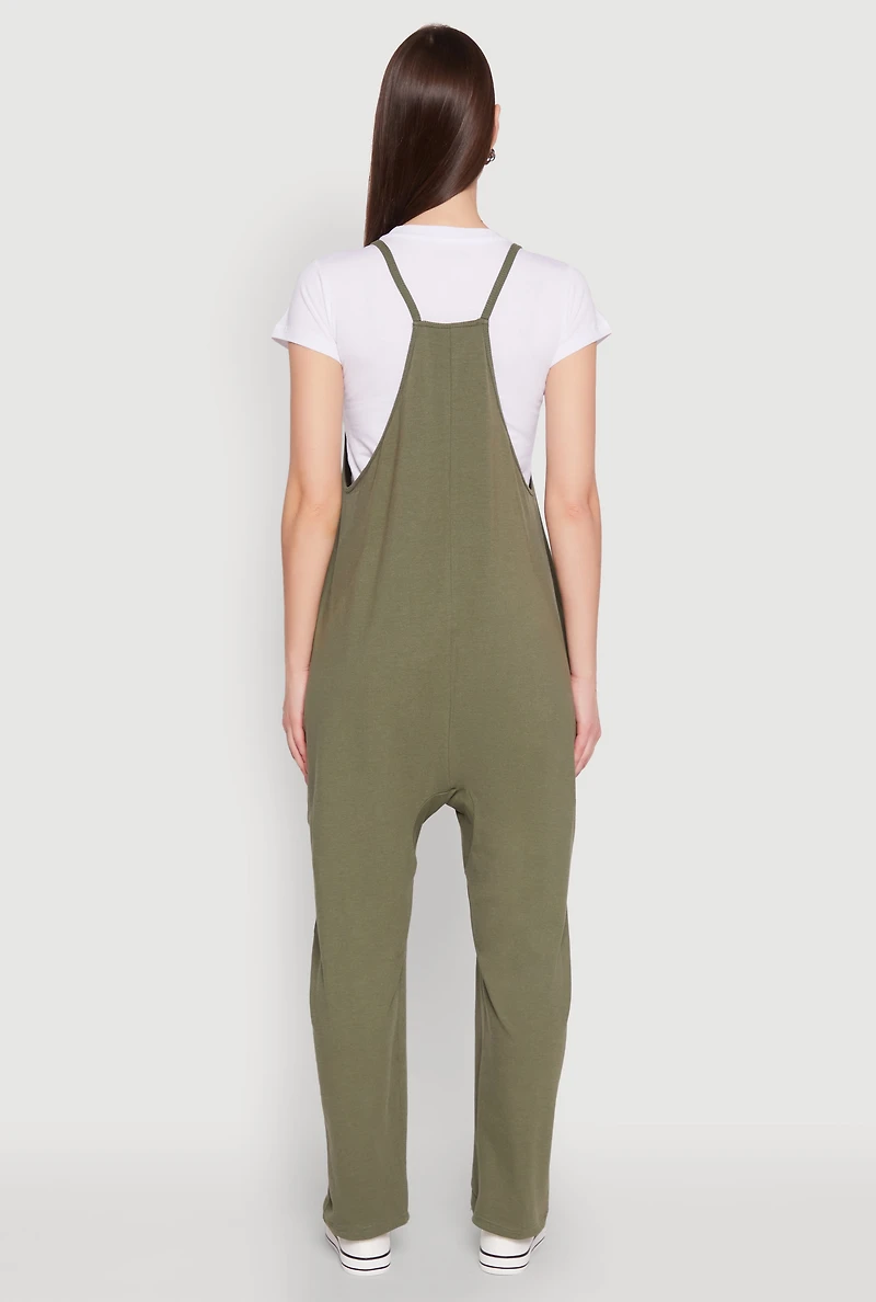 Womens Cargo Pocket V Neck Jumpsuit, Green, Size M