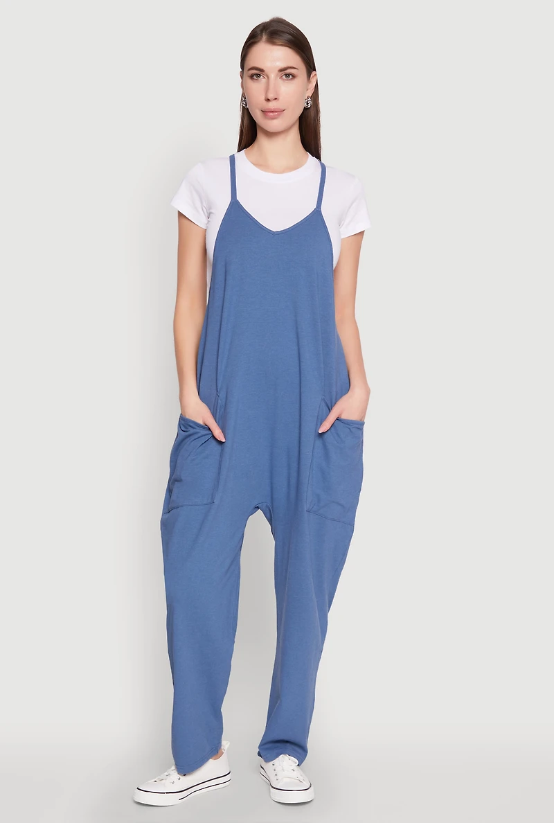 Cargo Pocket V Neck Jumpsuit