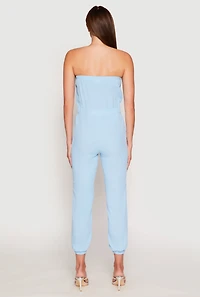 Womens Drawstring Waist Strapless Jumpsuit,