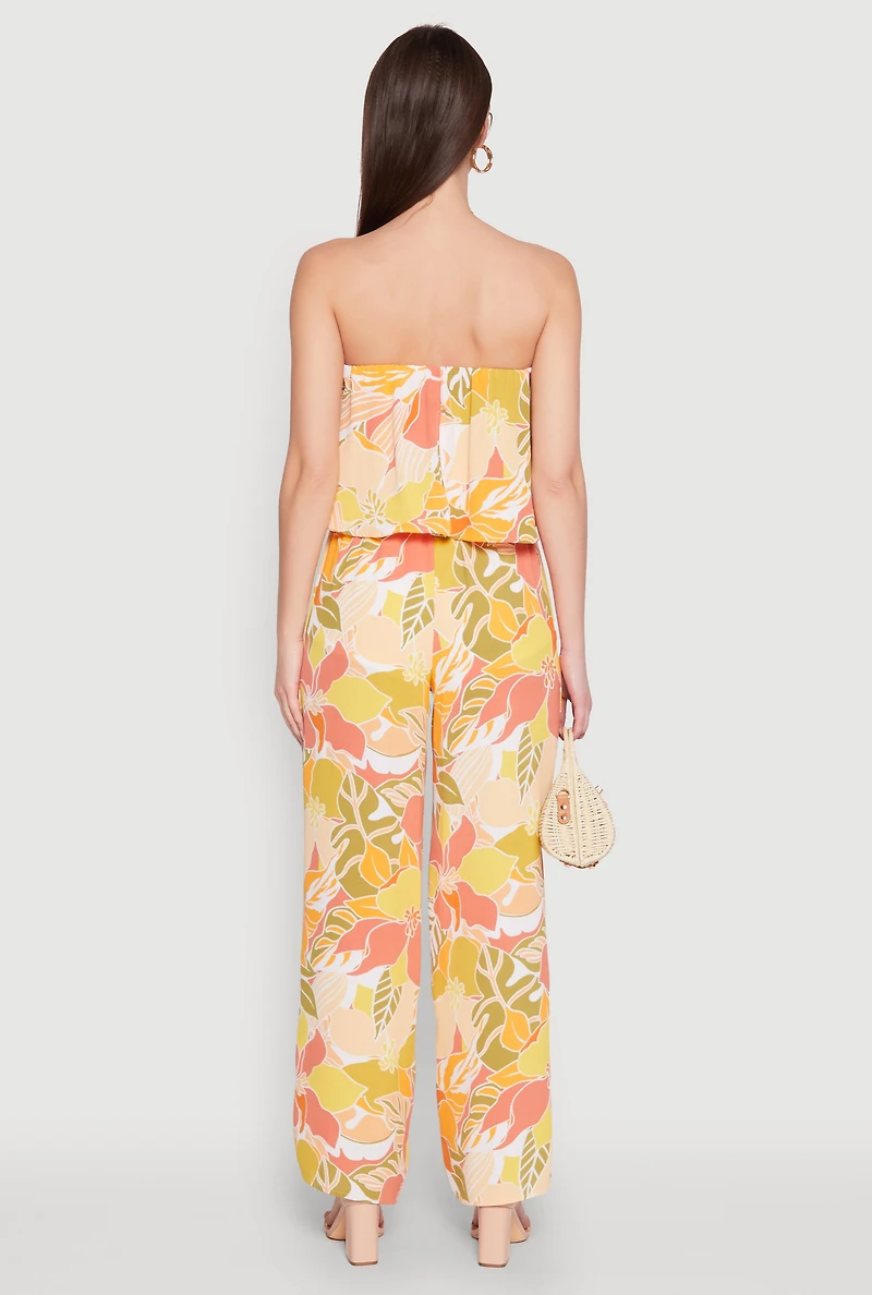 Womens Floral Print Strapless Overlay Jumpsuit, Multi, Size M