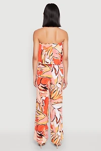 Womens Printed Strapless Jumpsuit, Orange, Size L