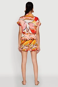 Womens Patterned Button Front Romper, Multi, Size M