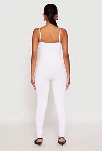 Womens Seamless Ribbed Knit Cami Catsuit, White, Size S