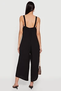 Sleeveless V Neck Crepe Knit Wide Leg Jumpsuit