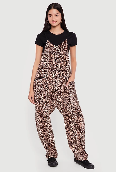 Leopard Print Oversized Cami Jumpsuit with Pockets