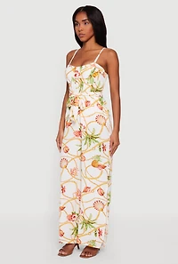Crepe Knit Patterned Jumpsuit with Tie Waist Belt