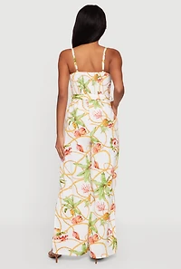 Crepe Knit Patterned Jumpsuit with Tie Waist Belt