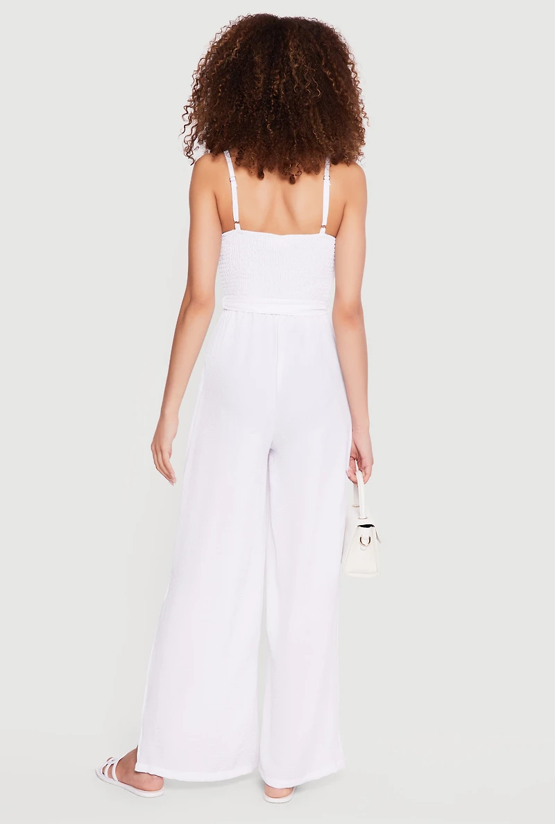 Crepe Knit Tie Waist Belted Side Slit Bustier Jumpsuit