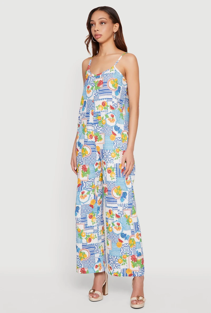Fruit Print Gauze Knit Cami Jumpsuit