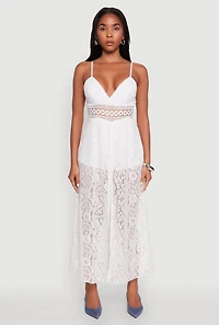 Womens Crochet Waist Detail Lace Maxi Romper, White, Size S