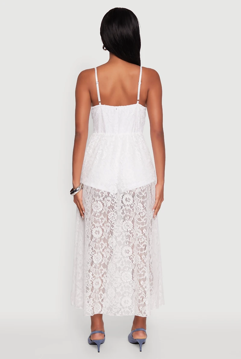 Womens Crochet Waist Detail Lace Maxi Romper, White, Size L