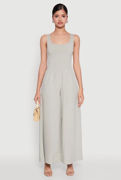 Womens Sleeveless Scoop Neck Jumpsuit, Green, Size M