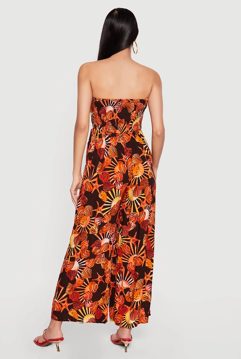 Seashell Print Strapless Jumpsuit