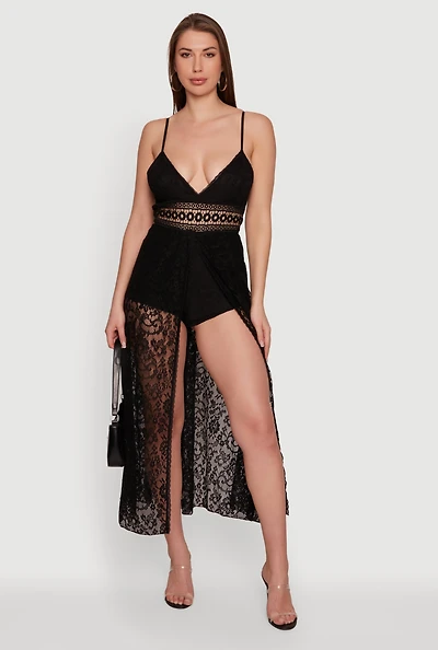 Crochet Waist Detail Lace Maxi Romper