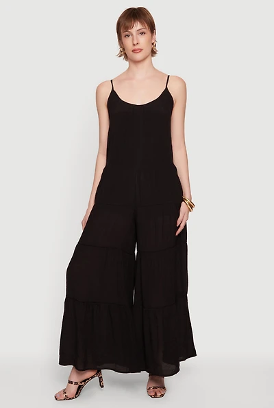 Gauze Knit Ruffle Trim Tie Back Jumpsuit