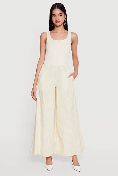 Rib Knit Striped Wide Leg Jumpsuit