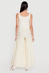 Rib Knit Striped Wide Leg Jumpsuit