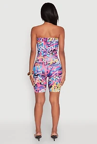 Womens Queen 82 Vibes Graffiti Print Tube Romper, Multi, Size S