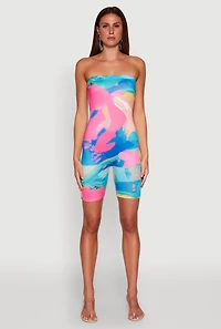 Womens Paint Splatter Tube Romper, Multi, Size L