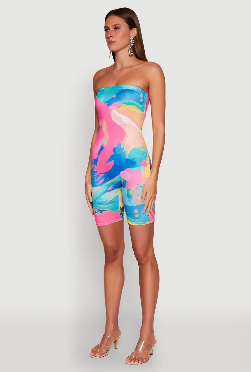 Womens Paint Splatter Tube Romper, Multi, Size M