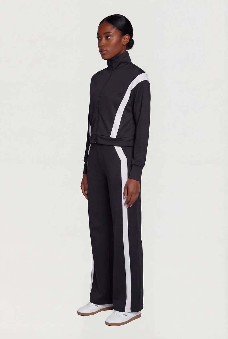 Contrast Trim Zip Front Mock Neck Active Jacket
