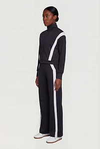 Contrast Trim Zip Front Mock Neck Active Jacket