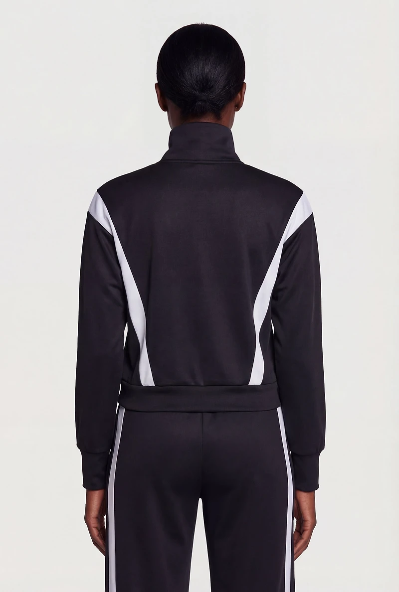 Contrast Trim Zip Front Mock Neck Active Jacket