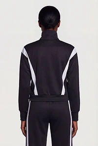 Contrast Trim Zip Front Mock Neck Active Jacket