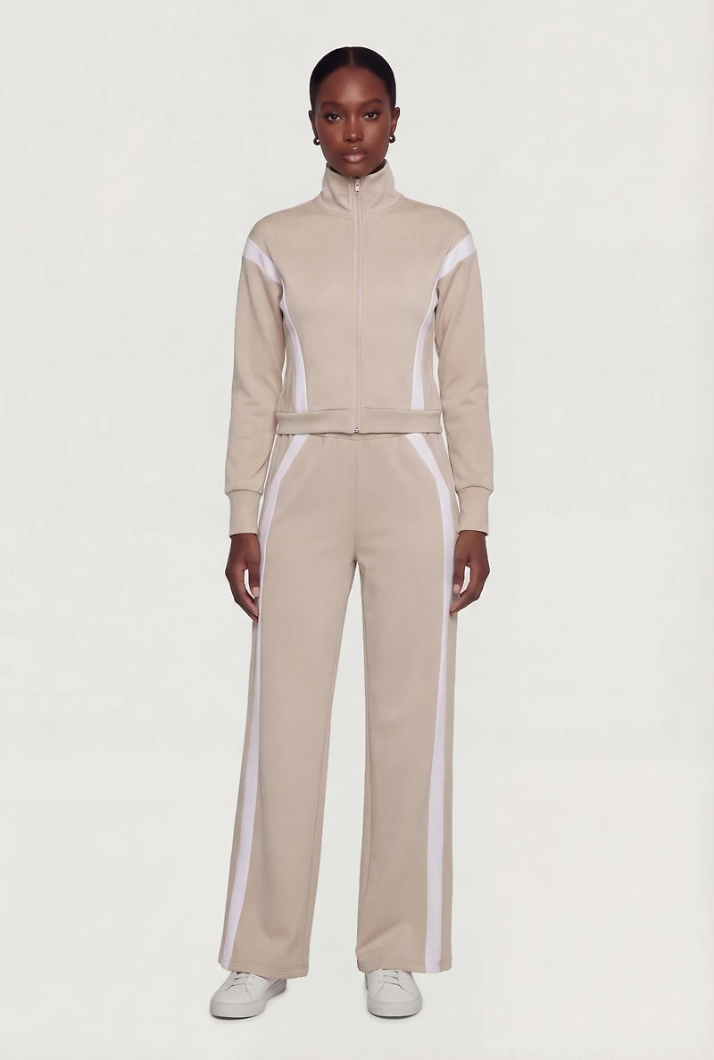 Contrast Trim Zip Front Mock Neck Active Jacket