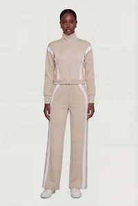 Contrast Trim Zip Front Mock Neck Active Jacket