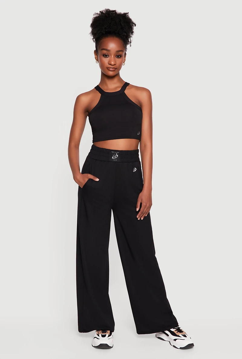 Graphic Patch Detail High Waisted Wide Leg Sweatpants