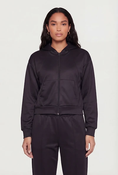 Long Sleeve Zip Front Drop Shoulder Hoodie