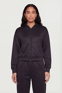 Long Sleeve Zip Front Drop Shoulder Hoodie