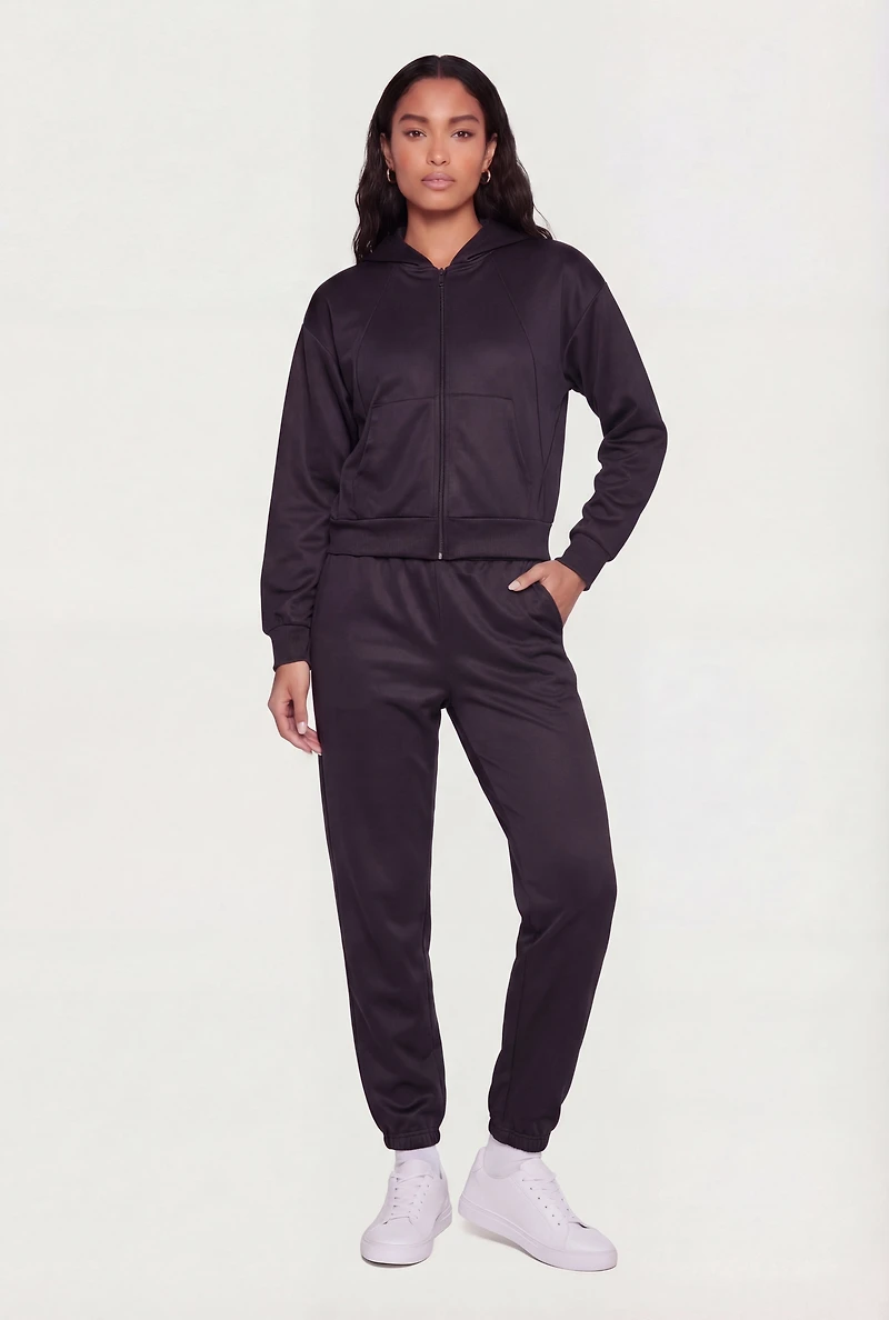 Long Sleeve Zip Front Drop Shoulder Hoodie