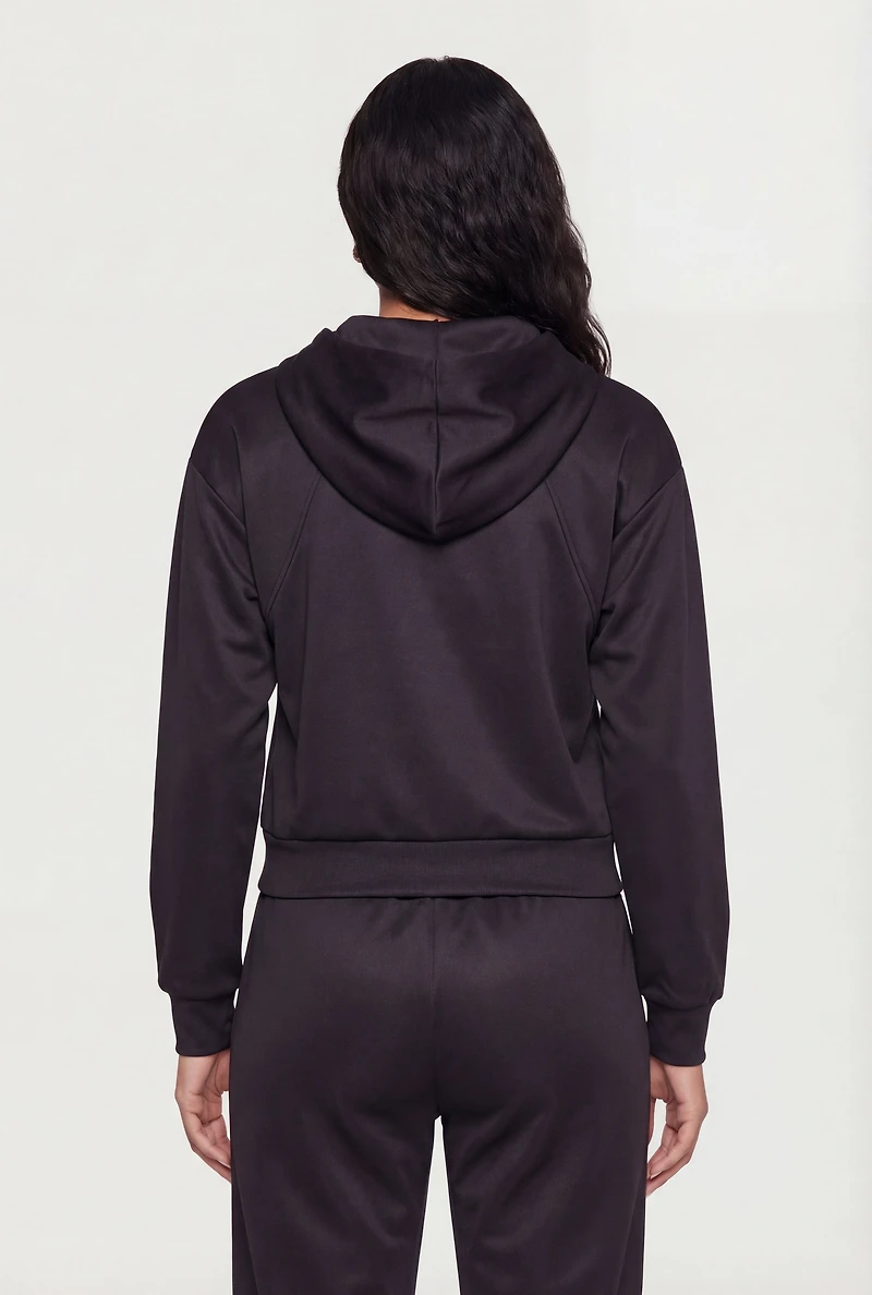 Long Sleeve Zip Front Drop Shoulder Hoodie