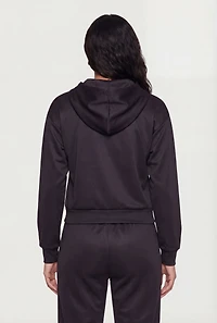 Long Sleeve Zip Front Drop Shoulder Hoodie