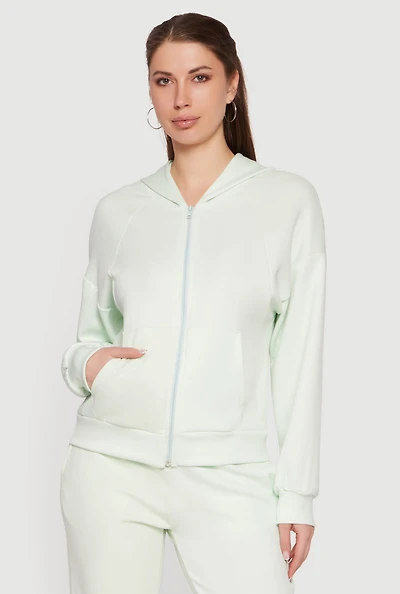 Long Sleeve Zip Front Drop Shoulder Hoodie