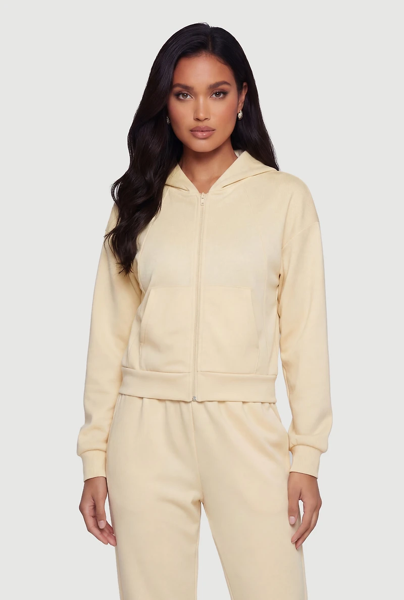 Long Sleeve Zip Front Drop Shoulder Hoodie