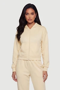 Long Sleeve Zip Front Drop Shoulder Hoodie